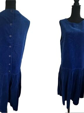 Laura Ashley Cobalt Blue Corduroy Sleeveless Drop-Waist Dress